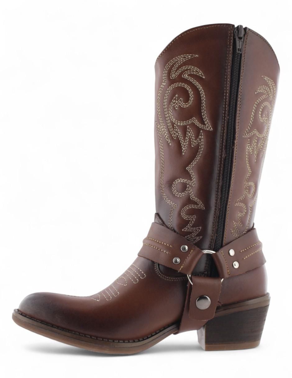 Bota cowboy abajo de la rodilla de piel para mujer 3