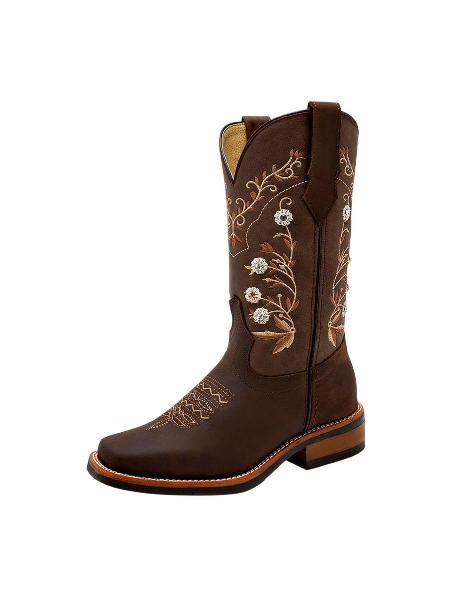 Bota cowboy media pierna de piel para mujer