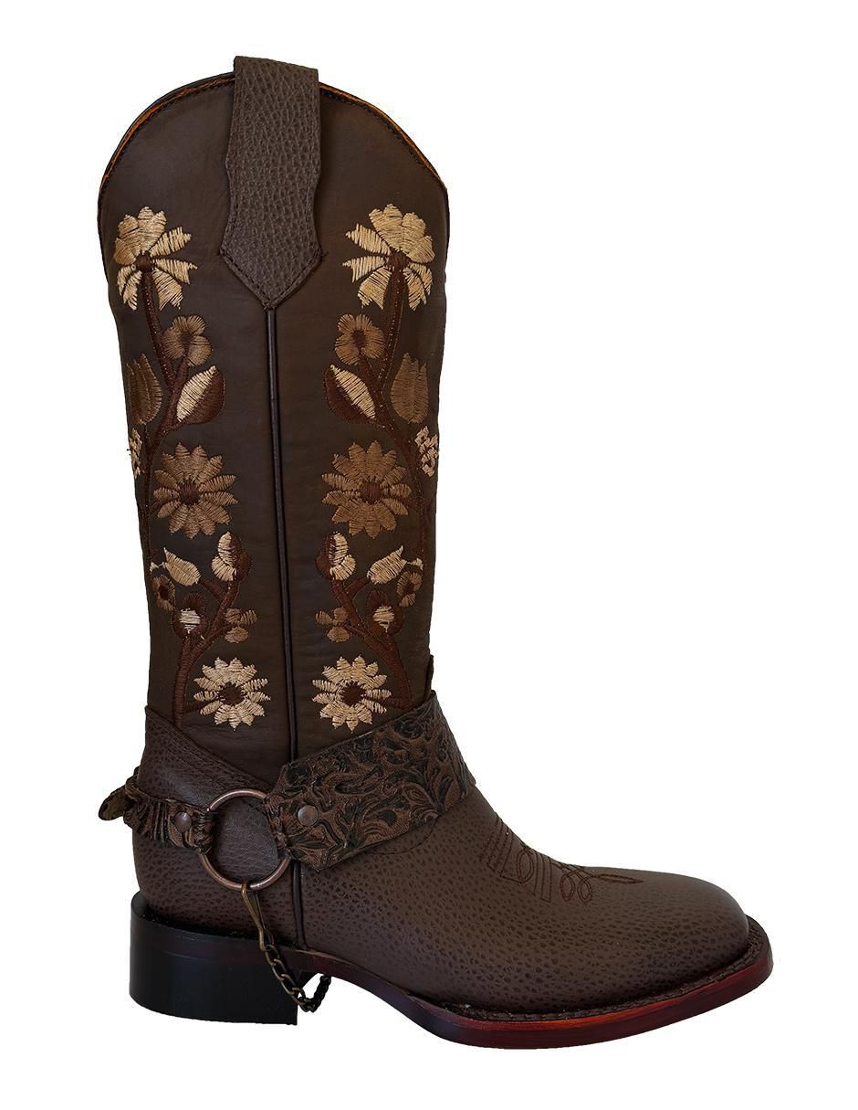 Bota cowboy media pierna de piel para mujer