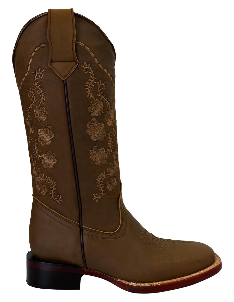 Bota cowboy media pierna de piel para mujer