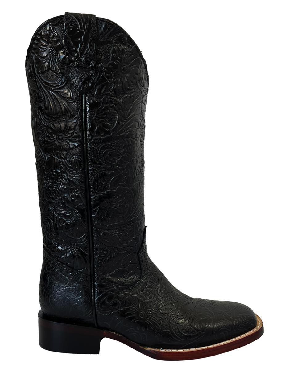 Bota cowboy media pierna de piel para mujer