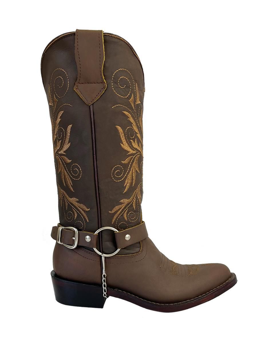 Bota cowboy media pierna de piel para mujer