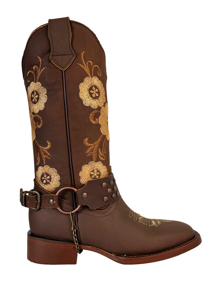 Bota cowboy media pierna de piel bovino para mujer