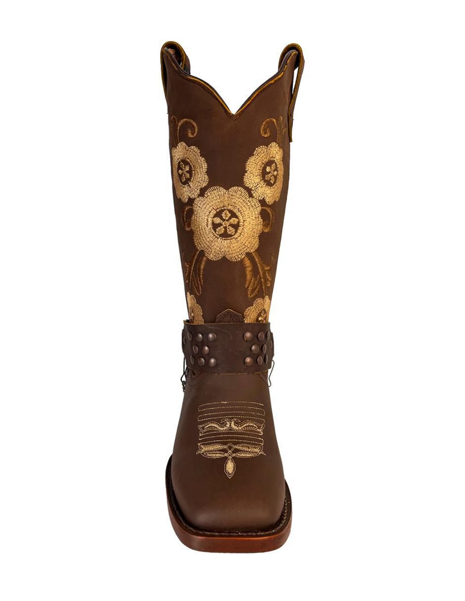 Bota cowboy media pierna de piel bovino para mujer 4