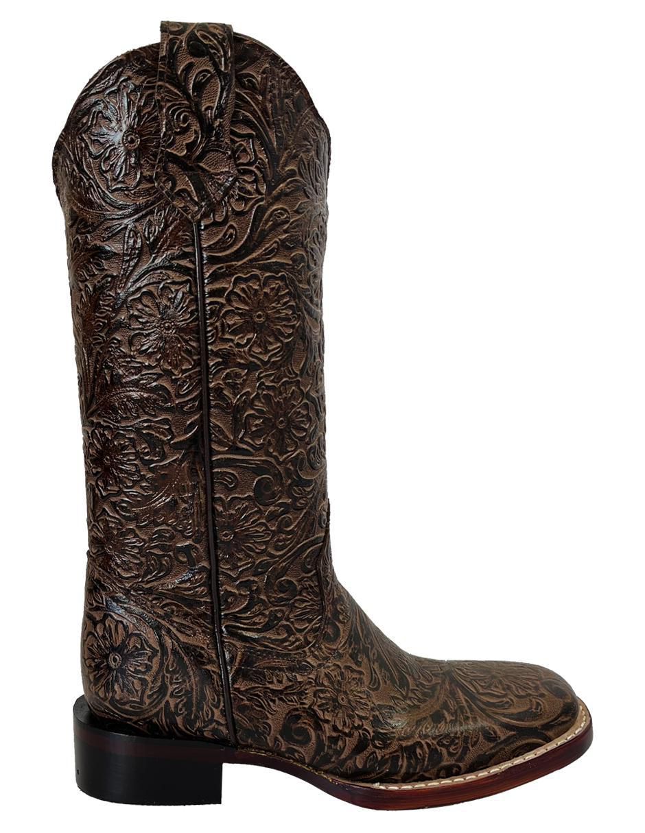 Bota cowboy media pierna de piel para mujer