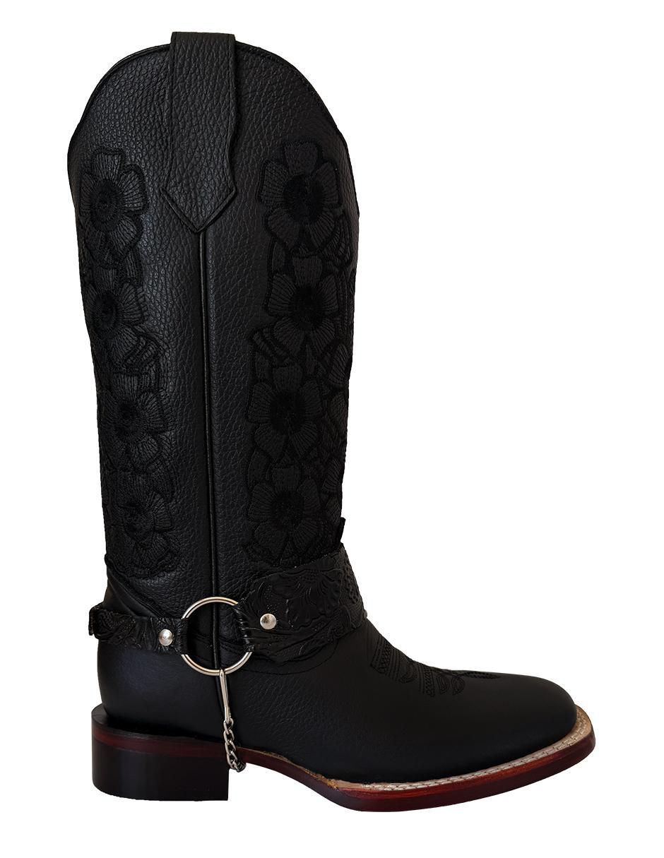 Bota cowboy media pierna de piel para mujer