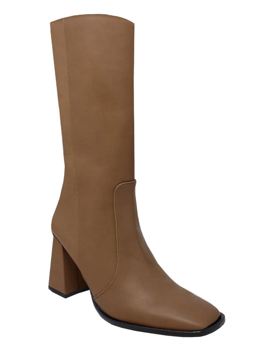Bota media pierna de piel para mujer