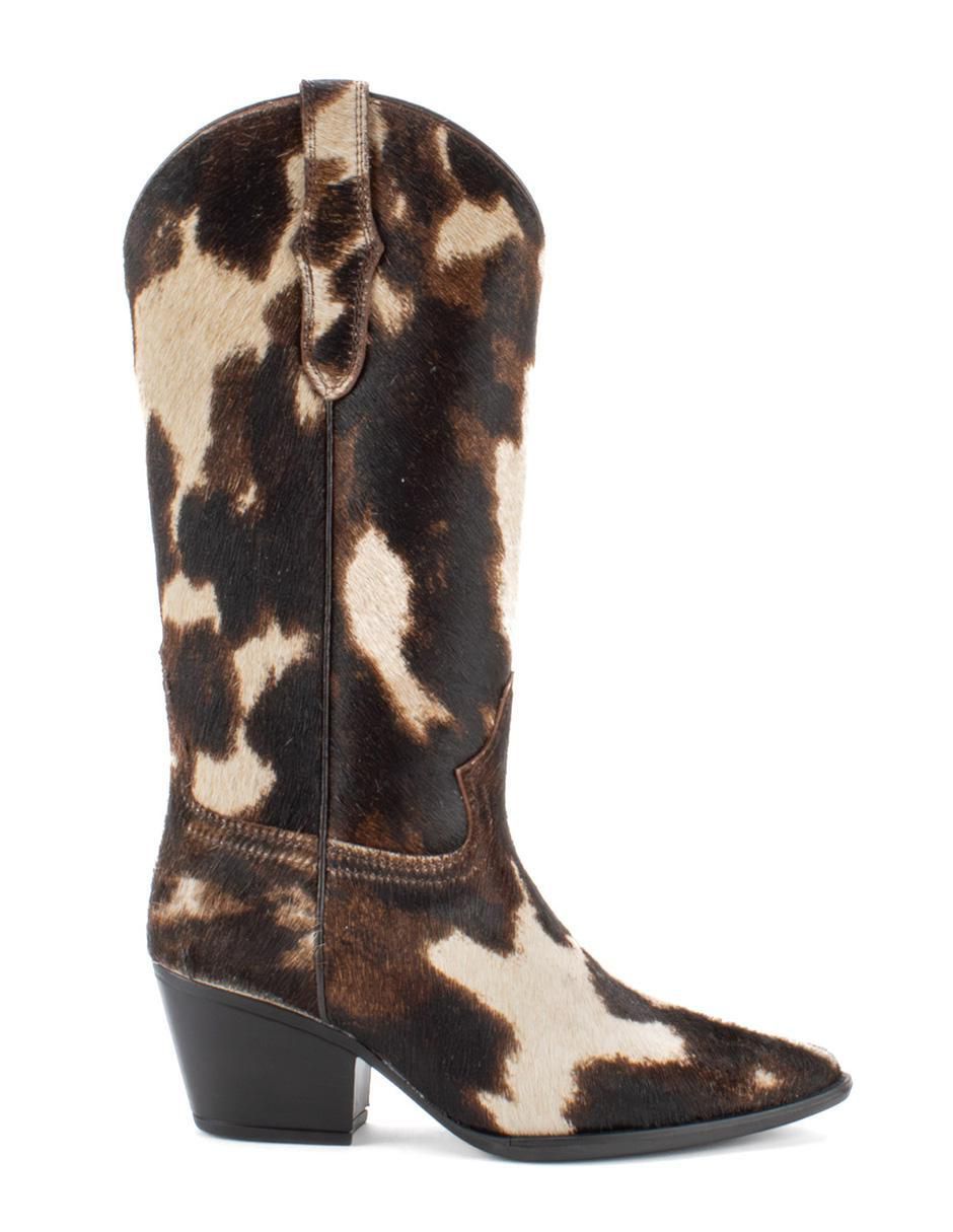 Bota cowboy abajo de la rodilla de piel para mujer