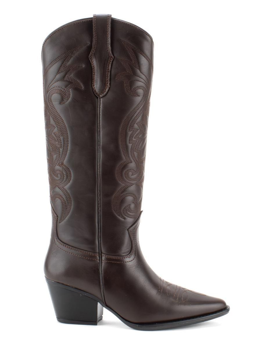 Bota cowboy abajo de la rodilla de piel para mujer