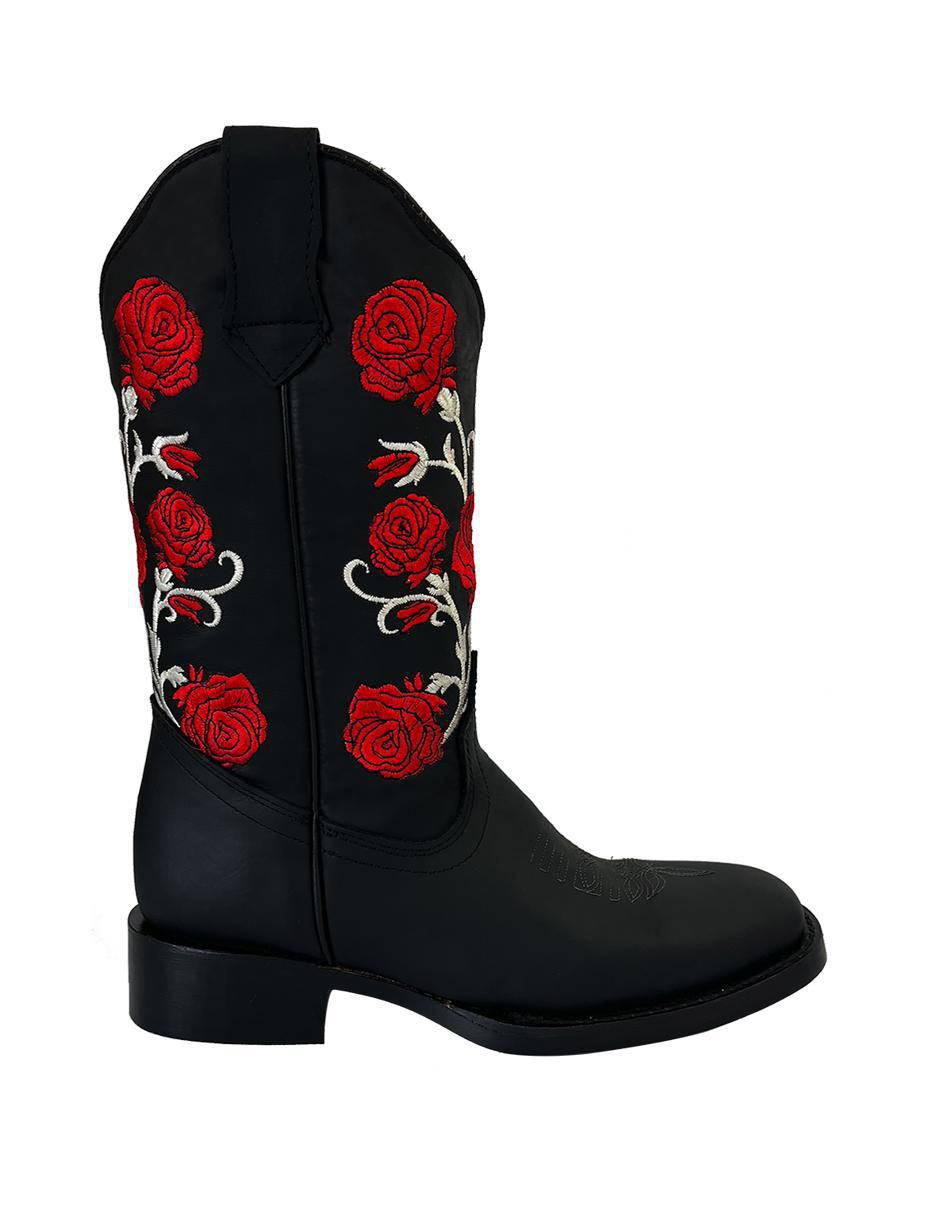 Bota cowboy media pierna de piel para mujer