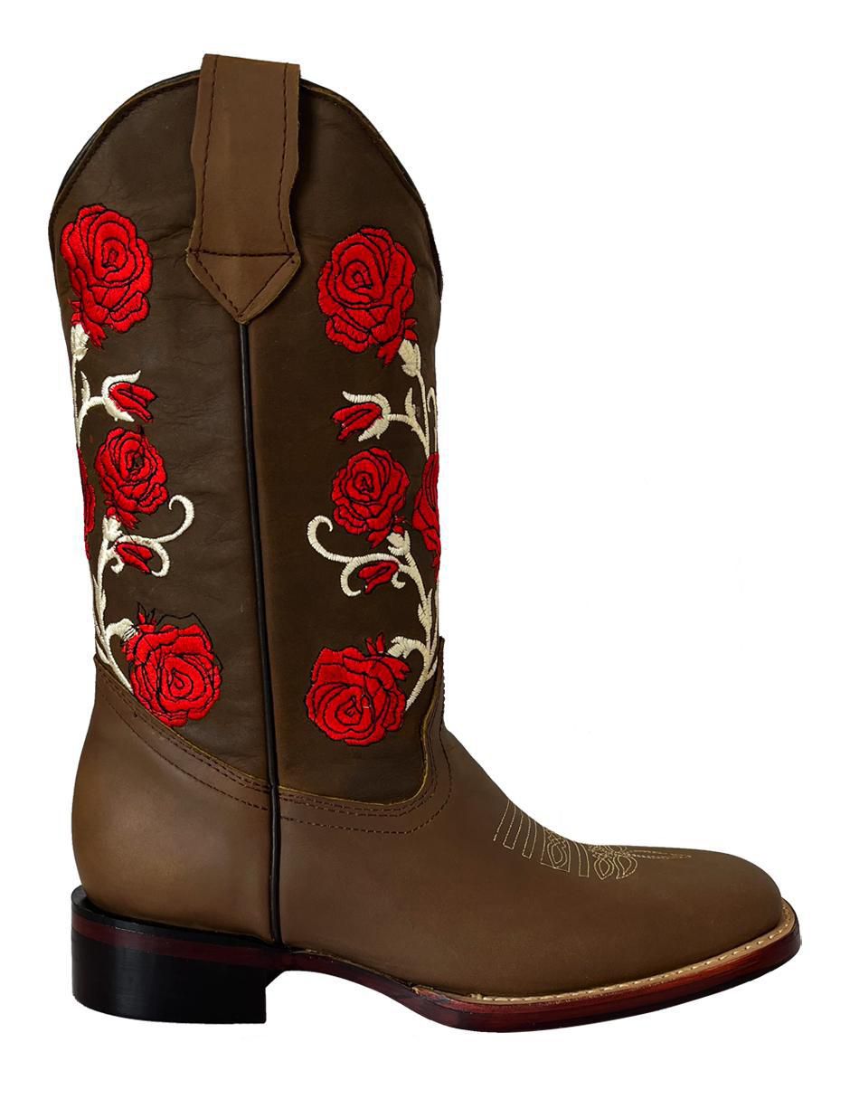 Bota cowboy media pierna de piel para mujer