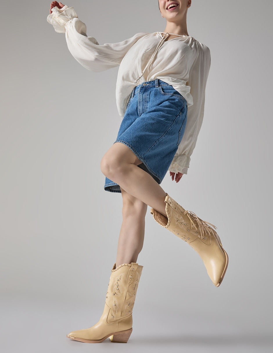 Bota media pierna de piel para mujer 8