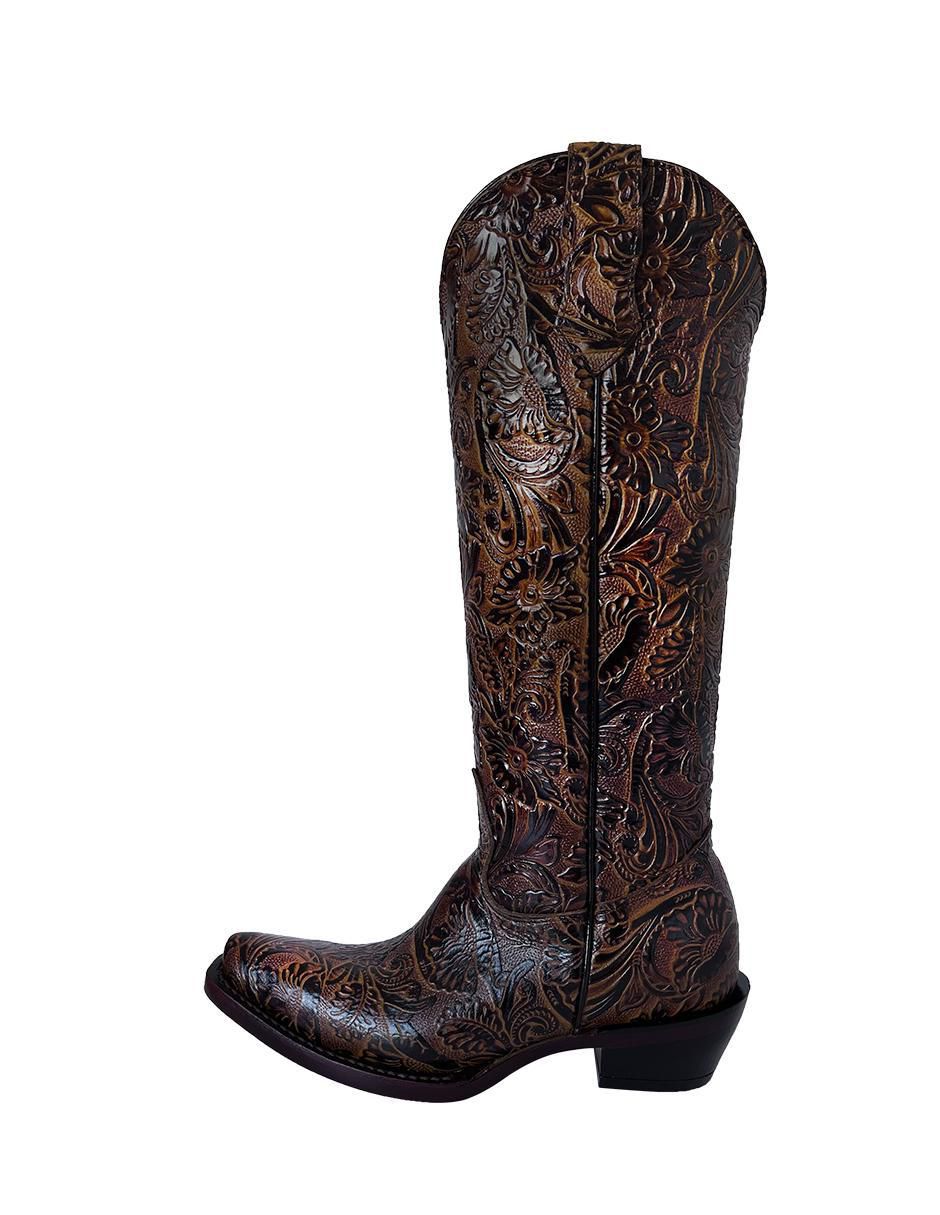 Bota cowboy abajo de la rodilla de piel para mujer