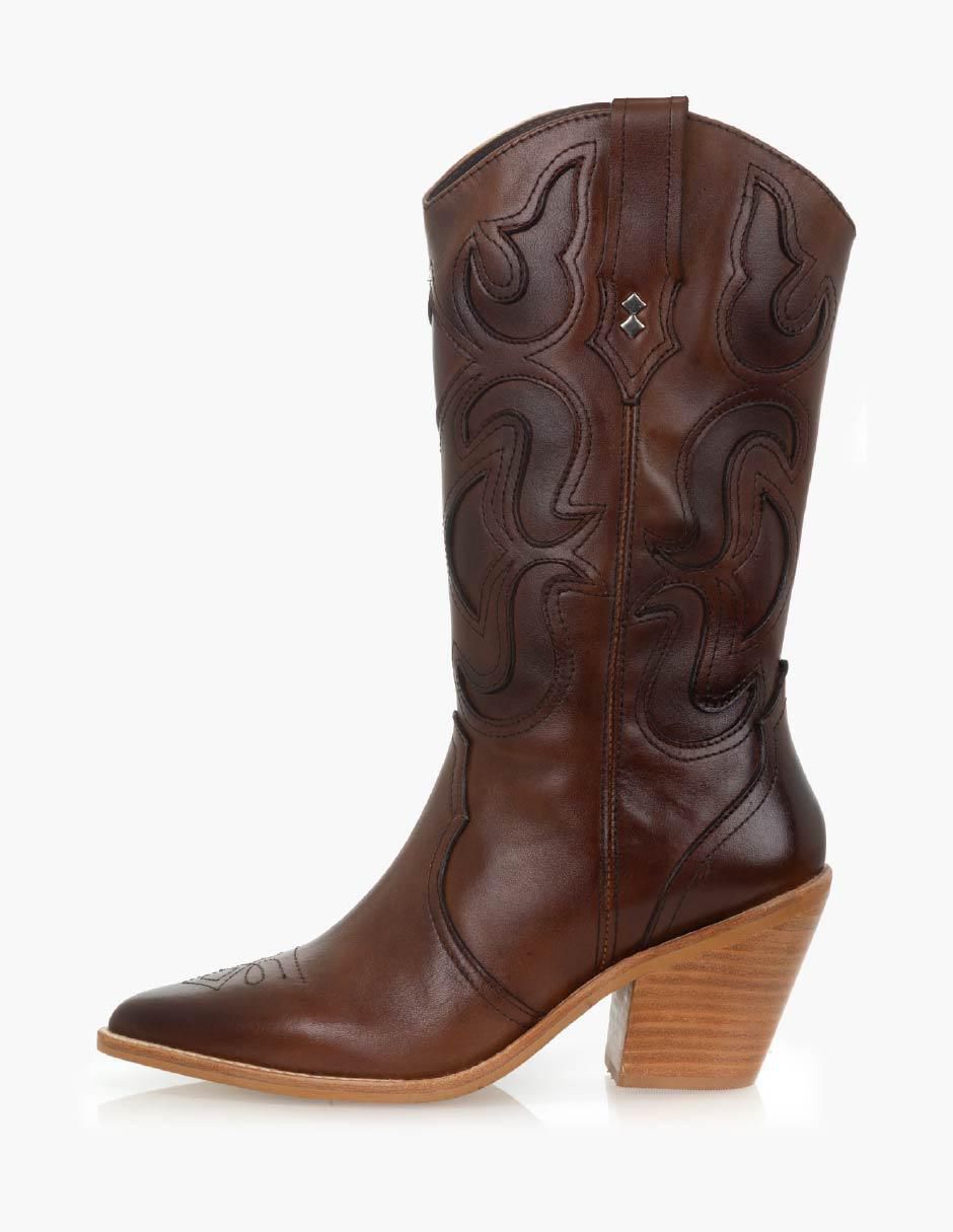 Bota cowboy abajo de la rodilla de piel para mujer