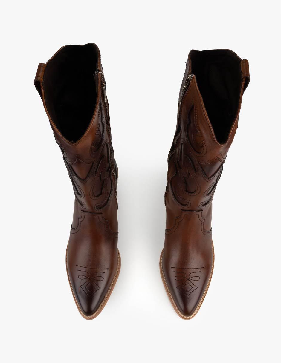 Bota cowboy abajo de la rodilla de piel para mujer 2