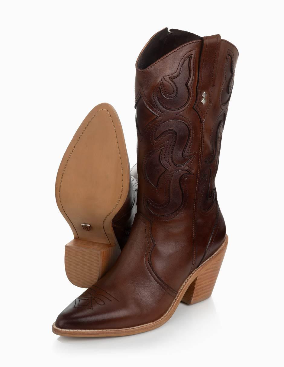 Bota cowboy abajo de la rodilla de piel para mujer 4