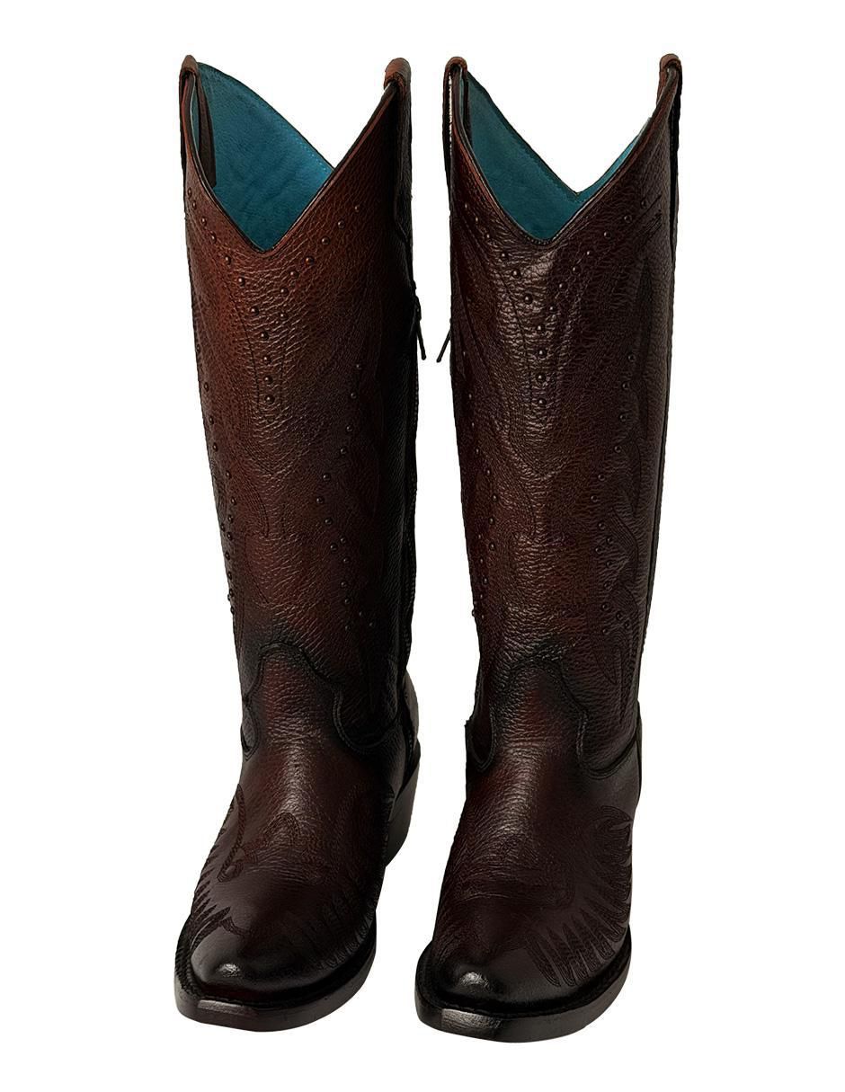 Bota cowboy abajo de la rodilla de piel para mujer 7