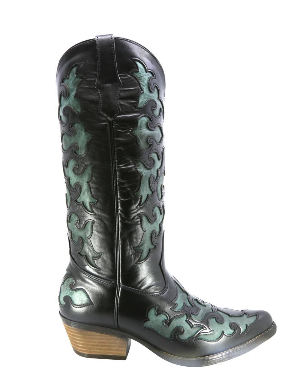 Bota cowboy abajo de la rodilla Western de piel para mujer 2