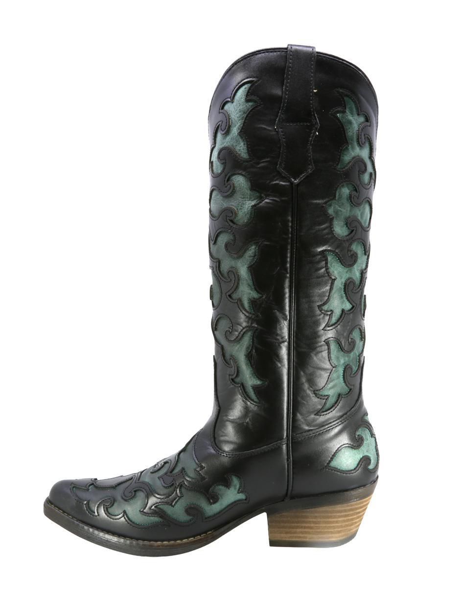 Bota cowboy abajo de la rodilla Western de piel para mujer 4