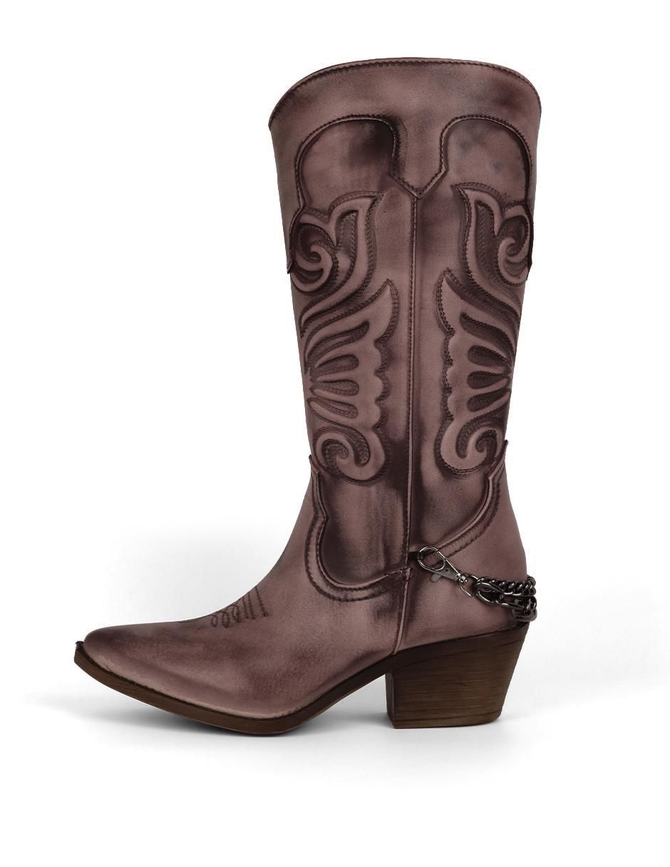 Bota cowboy abajo de la rodilla de piel vegana para mujer