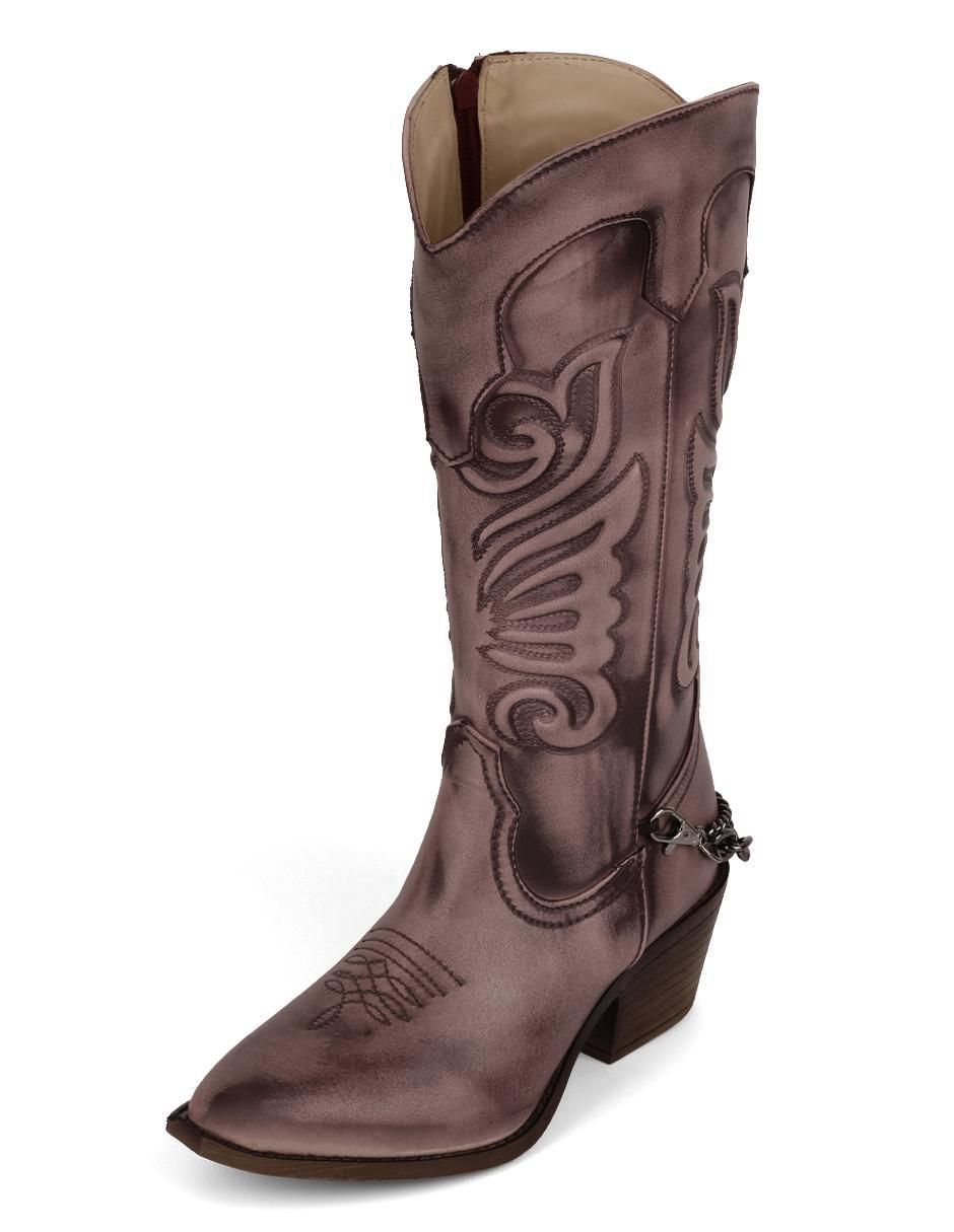 Bota cowboy abajo de la rodilla de piel vegana para mujer 3
