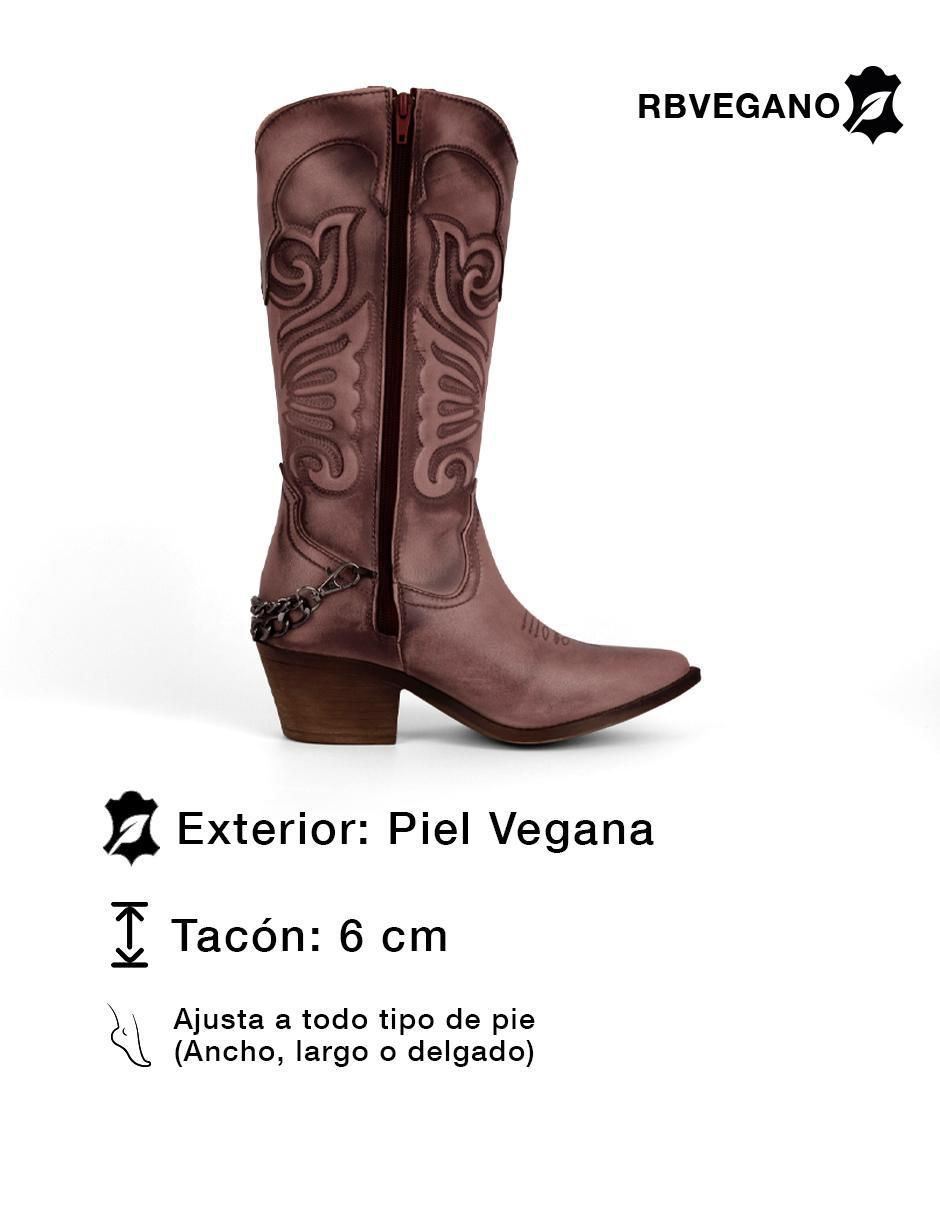 Bota cowboy abajo de la rodilla de piel vegana para mujer 4