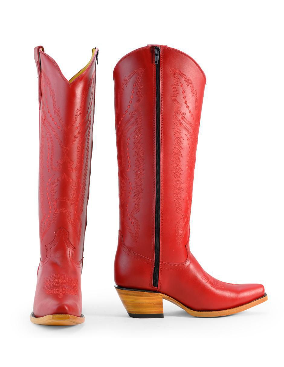 Bota cowboy abajo de la rodilla de piel para mujer