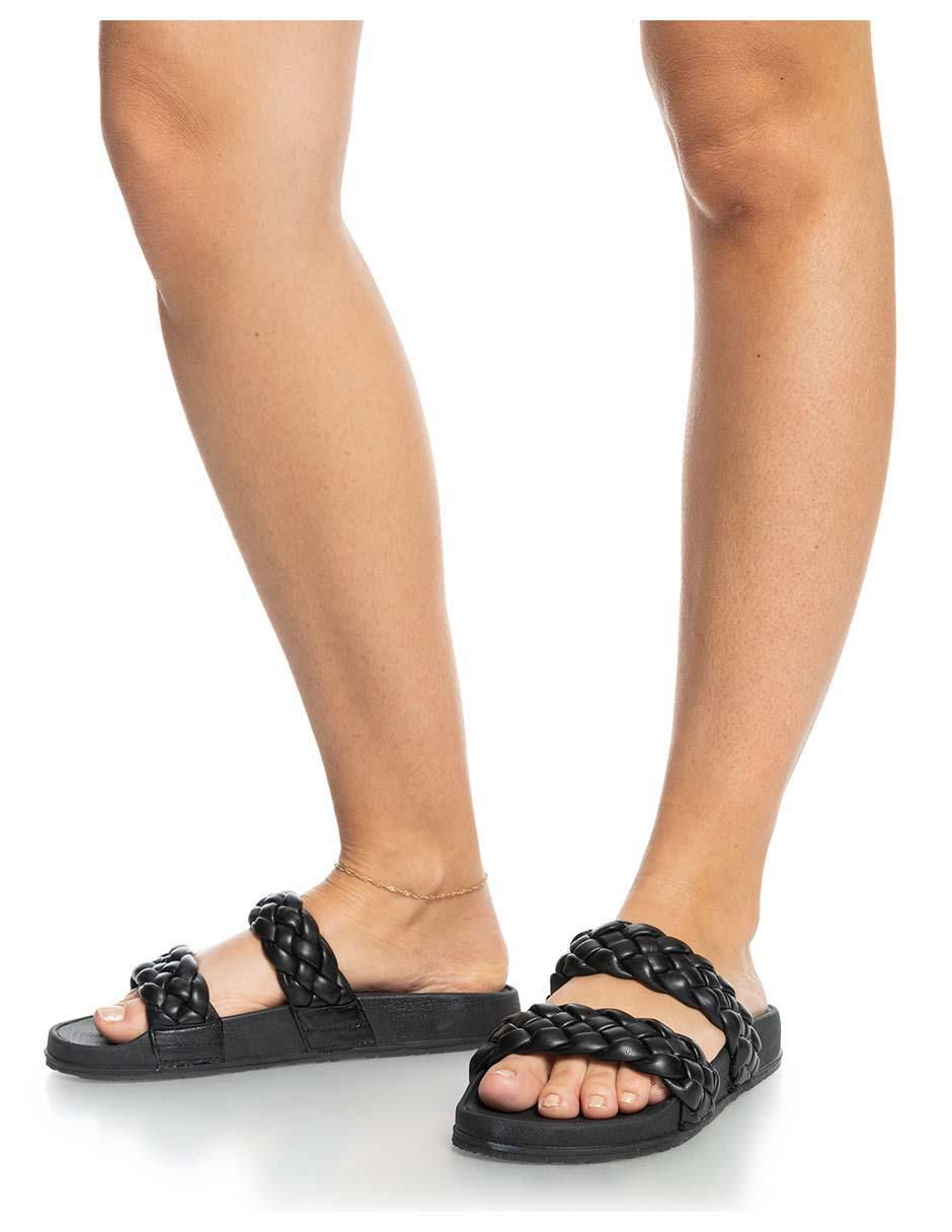 Chanclas Negras Sandalias Roxy Slippy Trenzadas Negras, Veganas